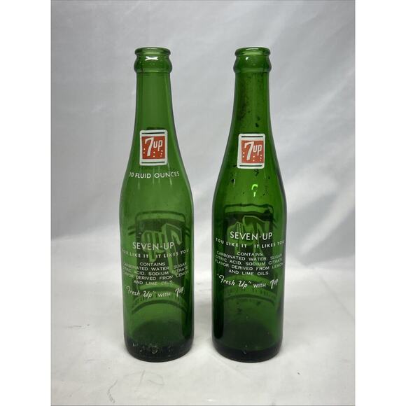Vintage 7 Up Seven-Up 10 Oz Glass Soda Pop Bottles "You Like It" (2) Different - Picture 5 of 6